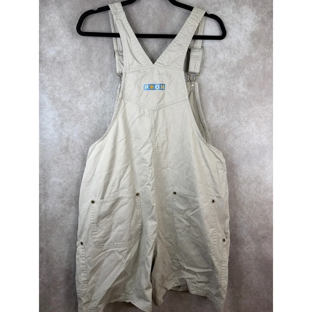 Y2K Disney Winnie the Pooh Shortalls Women Large Beige Nautical Embroidered